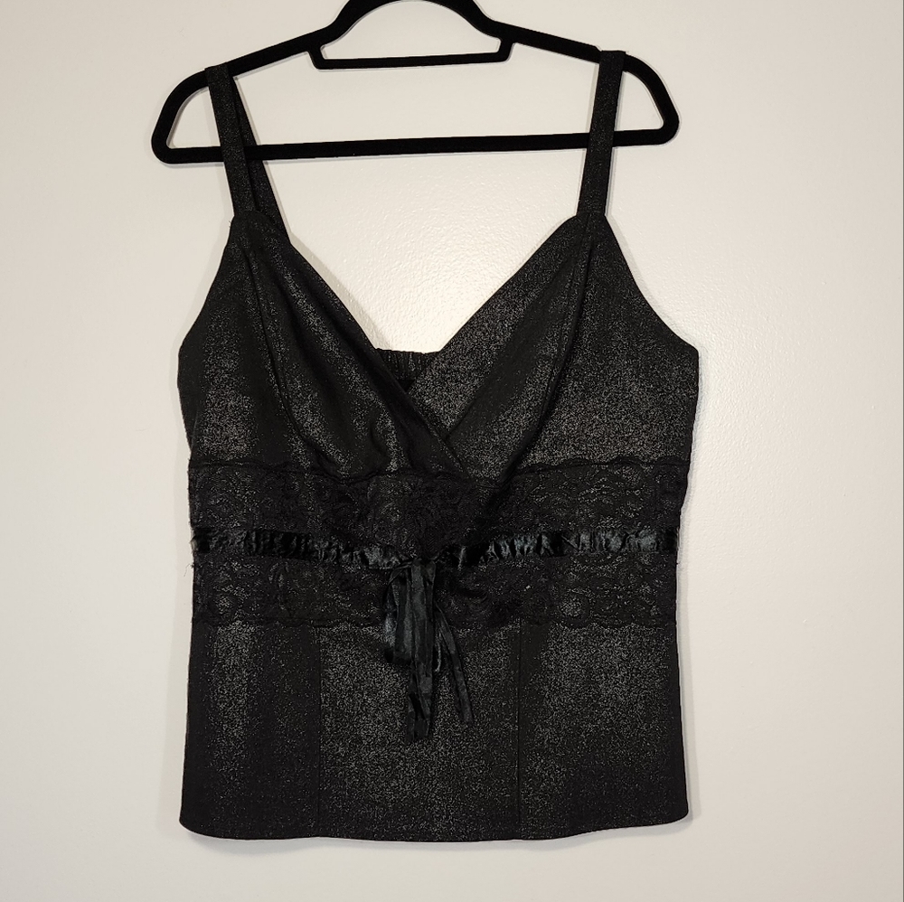 Torrid Black Sparkle Lace Strappy Top with lace detail size 1